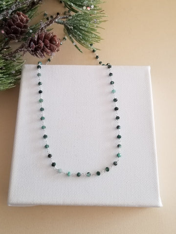 Dainty Raw Emerald Choker Necklace, Rosary Chain