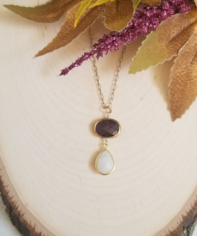 Garnet and Moonstone Teardrop Pendant Necklace