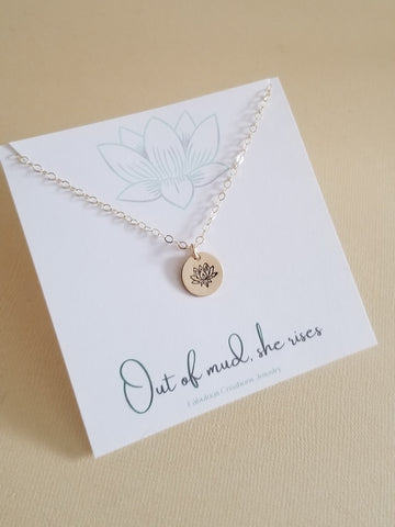 Inspirational Necklace, Handmade Lotus Flower Necklace, Dainty Jewelry Handmade in the USA