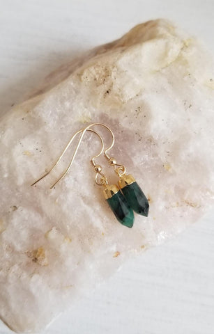 Dainty Gold Emerald Point Earrings