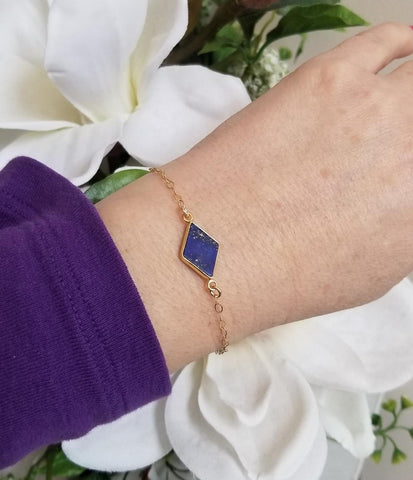 Bridesmaid Bracelet Gift, Dainty Gold Blue Lapis Lazuli Bracelet