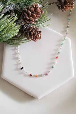 Multi Gemstone Beaded Necklace, Boho Choker Layering Necklace