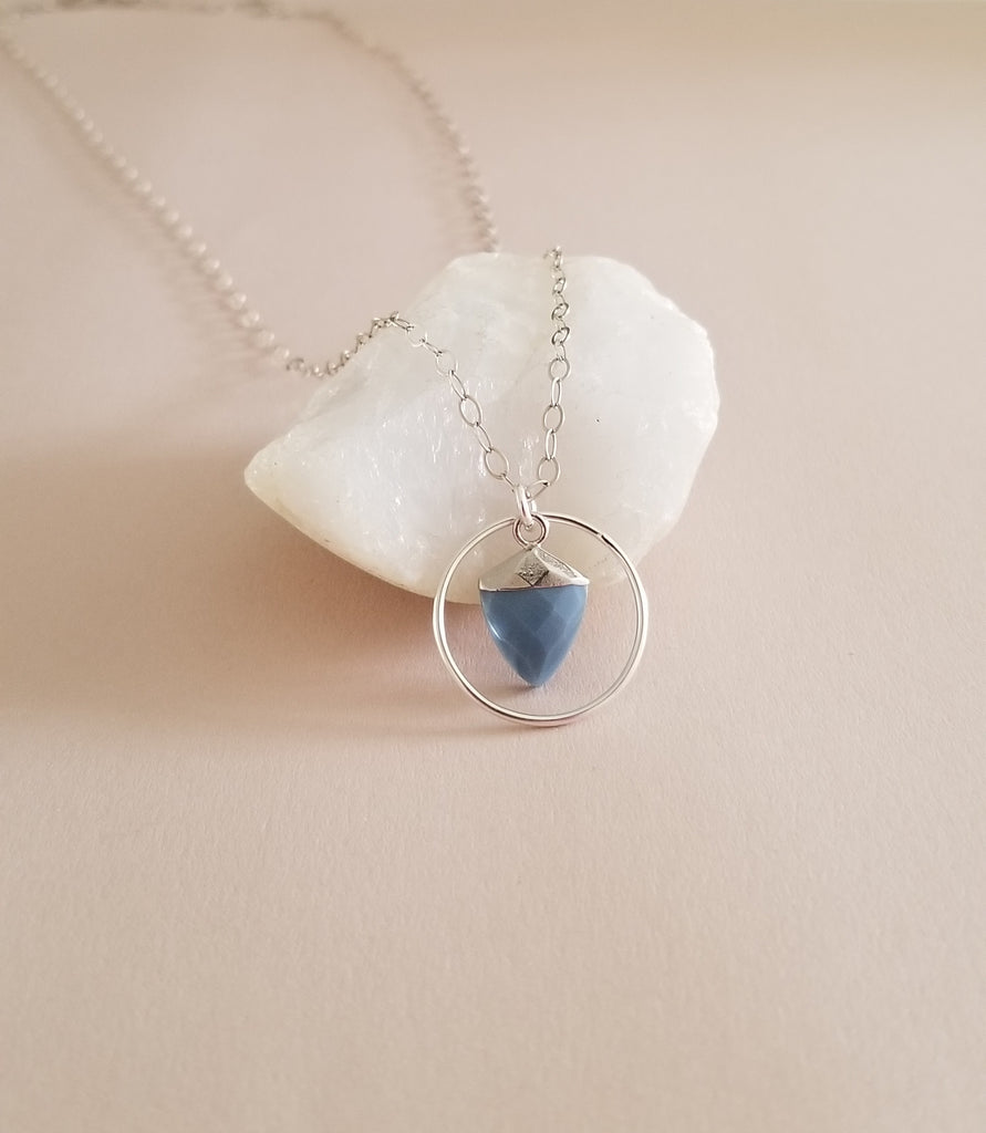 Modern Circle with Blue Opal Pendant Necklace Fabulous Creations