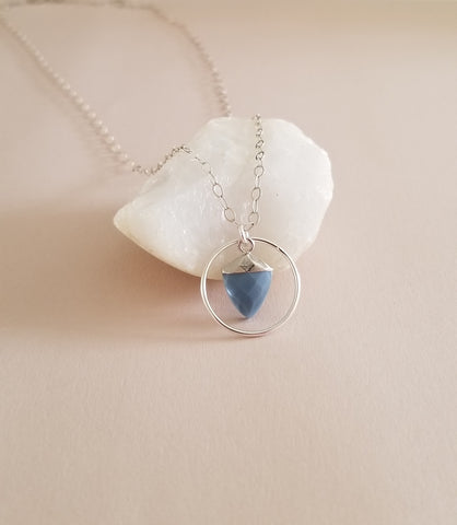 Modern Circle with Blue Opal Pendant Necklace