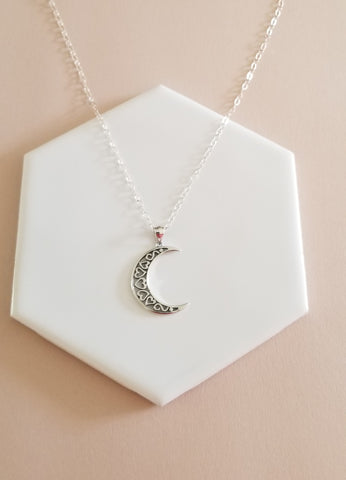 Sterling Silver Moon and Hearts Pendant Necklace, Love You to the Moon and Back