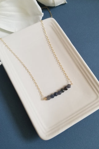 Genuine Sapphire Bar Necklace, Sterling Silver or Gold Filled
