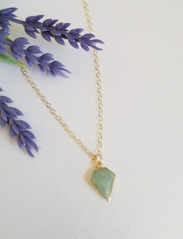 Thin Gld Chain Necklace with Aquamarine Pendant