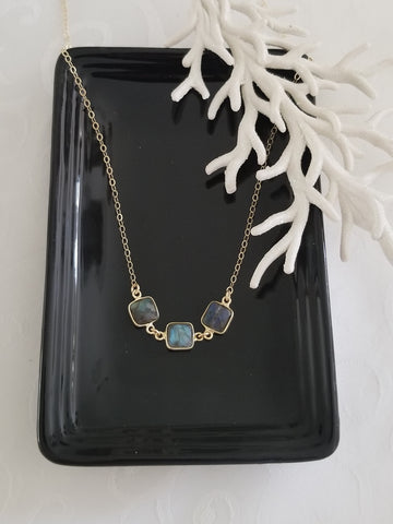 Blue Flash Labradorite Necklace, Gold Gemstone Necklace for Women