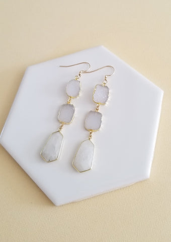 One of a kind Moonstone and Druzy Crystal Earrings, Statement Earrings, Boho Bride Earrings