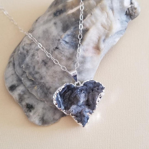 Raw druzy crystal heart necklace, Heart Pendant, One of a kind necklace