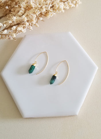Natural Emerald Earrings, Modern Marquis Ear Wires, May Birthstone, Dainty Gemstone Earrings