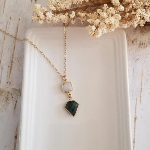 Moonstone and Emerald Pendant Necklace
