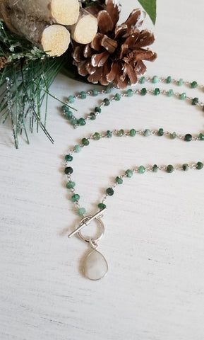 Emerald and Moonstone Necklace, Front Toggle Necklace