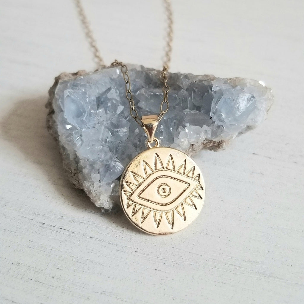 Gold Evil Eye Charm Necklace, Gift for Women