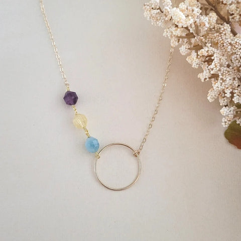 Family Circle Necklace with Birthstones, Keepsake Gift for Moms, Mothers Necklace Handmade in the USA