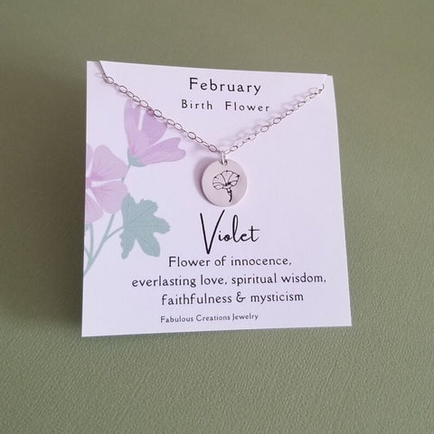 February Birth Flower Necklace, Violet Necklace