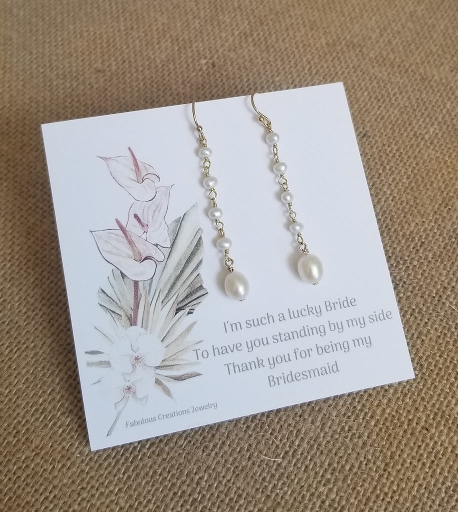 Bridesmaid Earrings Dainty Freshwater Pearl Earrings Wedding Jewelry Gold Filled Maid of Honor