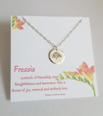 Symbolic Flower Necklace for women, Fressia Flower Charm, Gift for Her