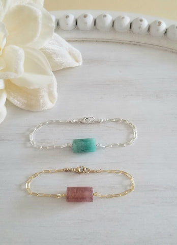 Amazonite Stone Bracelet, Gift for Mom, Paperclip Chain Bracelet