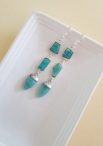Amazonite Earrings for Women, Long Gemstone Earrings, Statement Earrings