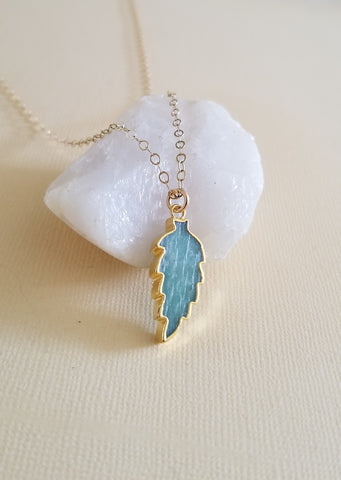 Amazonite Leaf Pendant Necklace, Necklace for Women