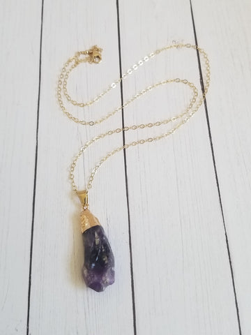 Gold Amethyst Crystal Necklace for Women, Gift for Her