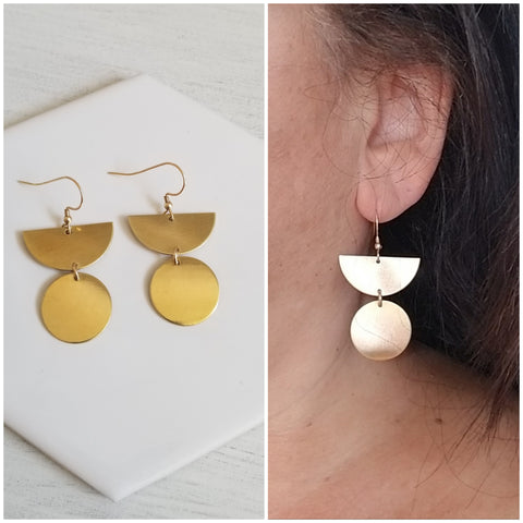Brass Geometric Earrings, Gift for Her, Boho Style Earrings
