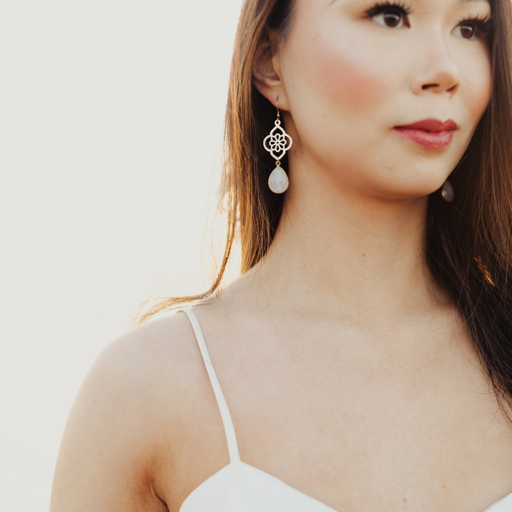 Bride Earrings, Wedding Jewelry for Brides, Long Moonstone Earrings