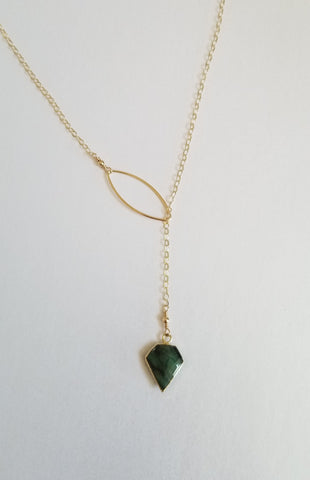 Raw Emerald Y Necklace, Gold Emerald Lariat