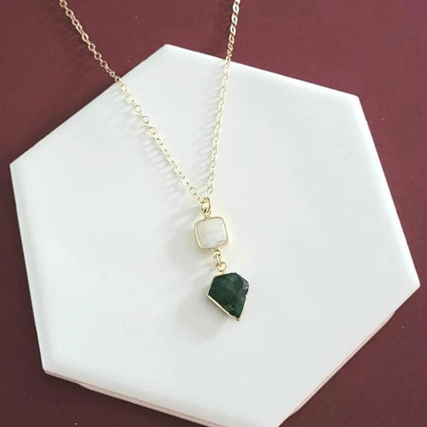 Moonstone and Emerald Pendant Necklace