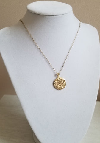 Gold Medallion Necklace, Dainty Layering Necklace