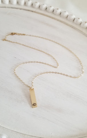 Dainty Gold Necklace, Gold Bar Pendant Necklace, Lotus Flower Jewelry, Gift for Her