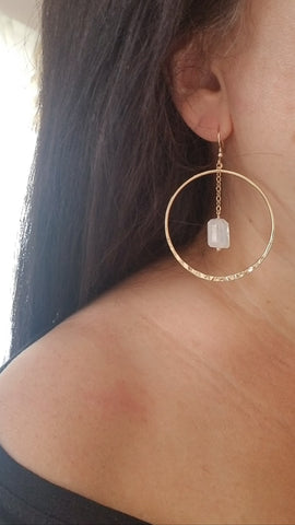 Gold Rainbow Moonstone Hoops for Her