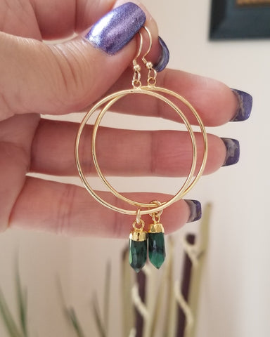 Gold Emerald Hoop Earrings
