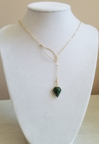 Unique Gold Emerald Y Necklace, Gift for Her, Handmade in the USA