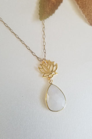 Moonstone necklace, Lotus Flower Pendant necklace