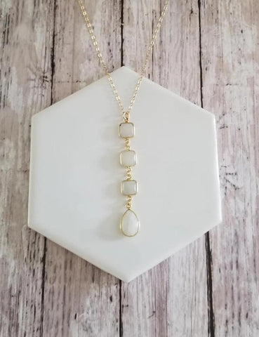 Center Drop Moonstone Necklace, Long Moonstone Pendant, Boho Stone Necklace, Statement Necklace