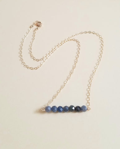 Dainty Gold Sapphire Necklace, Gift for Virgo