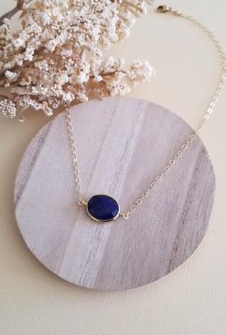 Gold Sapphire Necklace, Dainty Layering Necklace