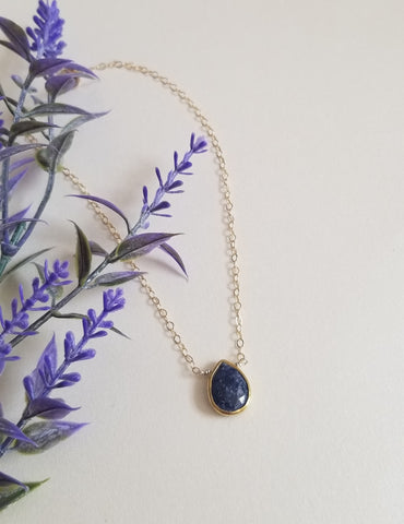 Raw Sapphire Pendant Necklace, September Birthday Gift Idea
