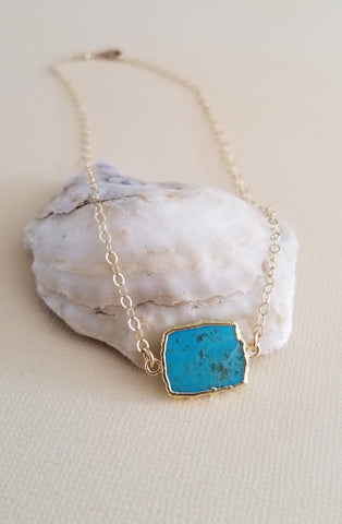 Thin Gold Chain Necklace, Turquoise Necklace, Layering Jewelry