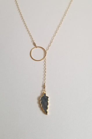 Gold Labradorite Leaf Lariat Necklace