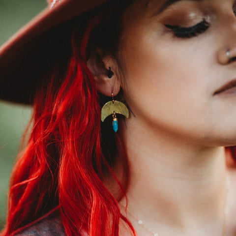 Turquoise Crescent Moon Earrings, Bohemian Turquoise Earrings