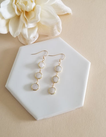 Moonstone Dangle Earrings, Long Gemstone Earrings, Raw Moonstone Earrings, Gift for Bridesmaids, Wedding Jewlery, Gold Filled, Raw Crystal Dangling Earrings