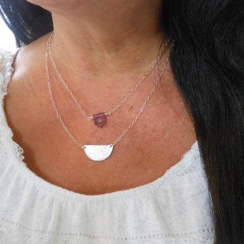 Rainbow Fluorite Crystal Necklace, Sterling Silver or Gold