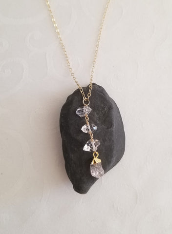 Herkimer Diamond Necklace, Gold Y Necklace, Gift for Her