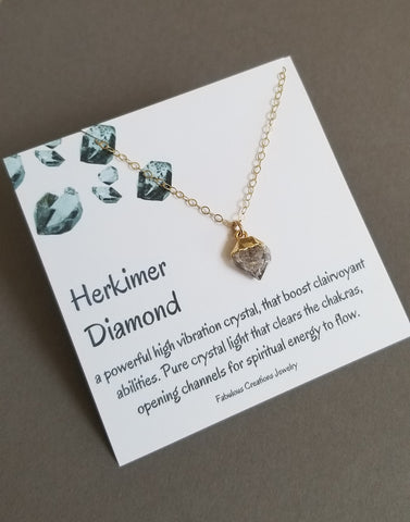 Raw Herkimer Diamond Necklace, Gold Chain Necklace