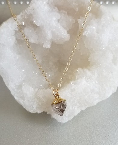 Raw Gemstone Necklace, Herkimer Diamond Pendant Necklace, Gift for Her