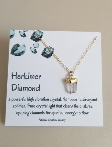 Herkimer Diamond Crystal Necklace, Raw Gemstone Necklace