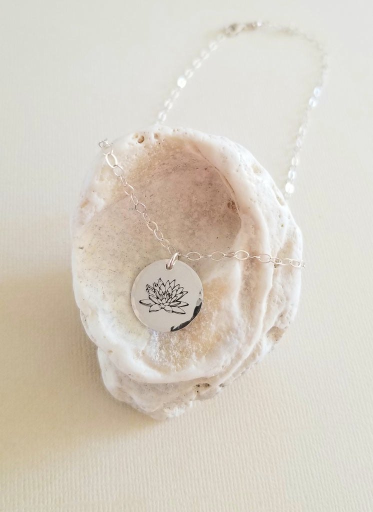 water lily flower necklace July Birth Flower Necklace, Water Lily Charm Necklace 18 inches / Gold Filled Smooth